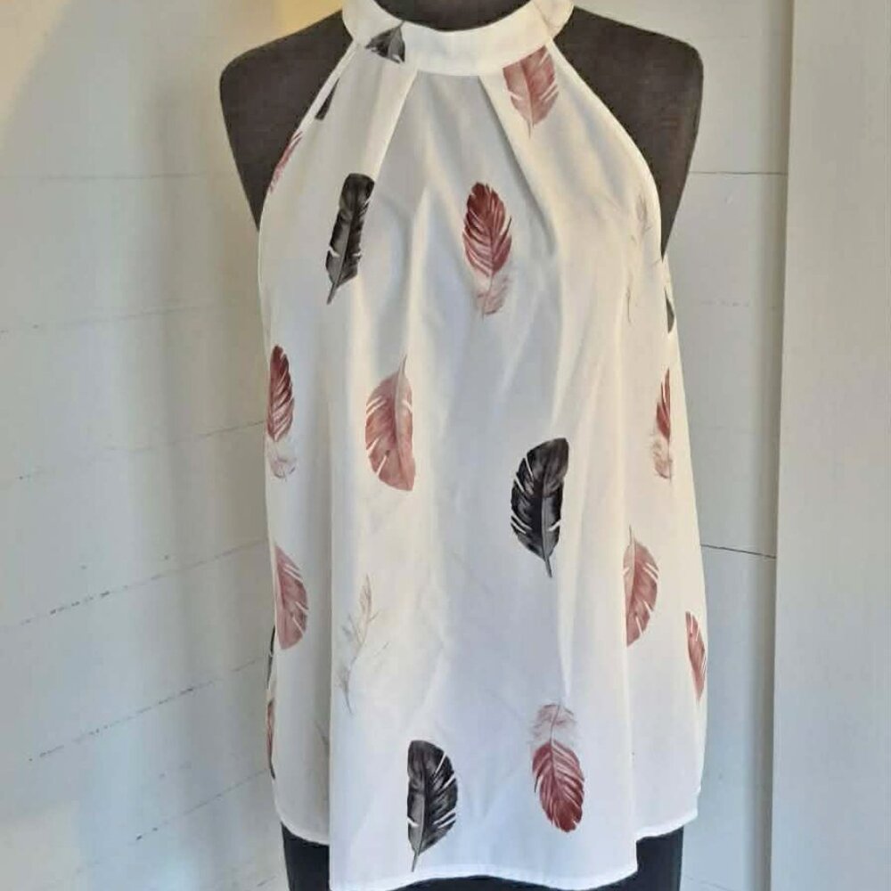 Boho white feather print halter top